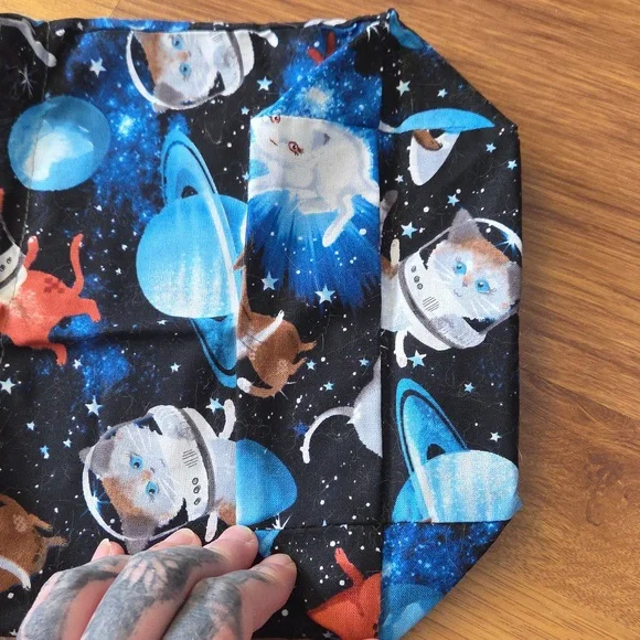 FINAL SALE EUC Handmade Small Project Bag Cat Galaxy Pull-string Box Bottom - Picture 2 of 3